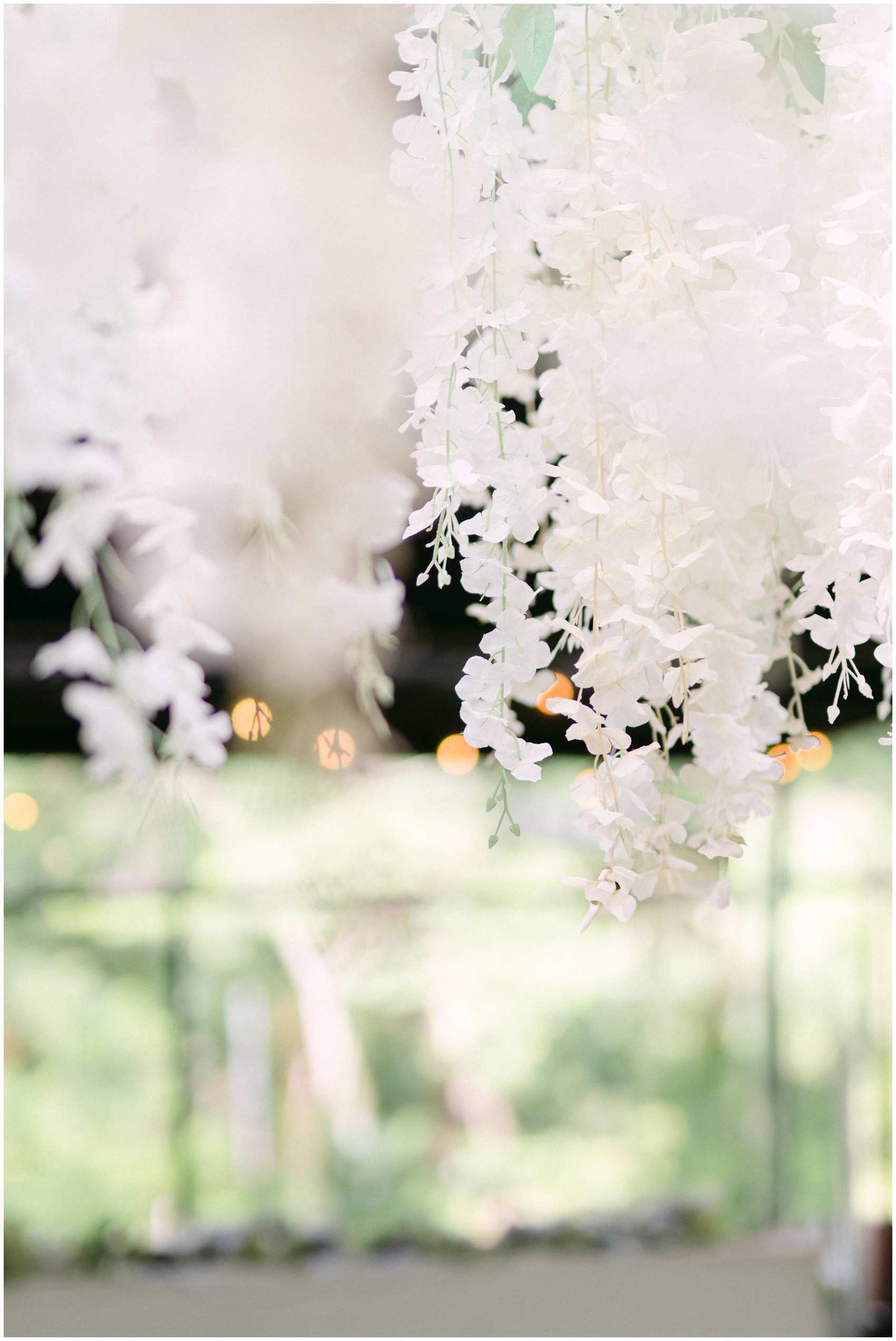 Details of white flowers hanging at The French Farmhouse