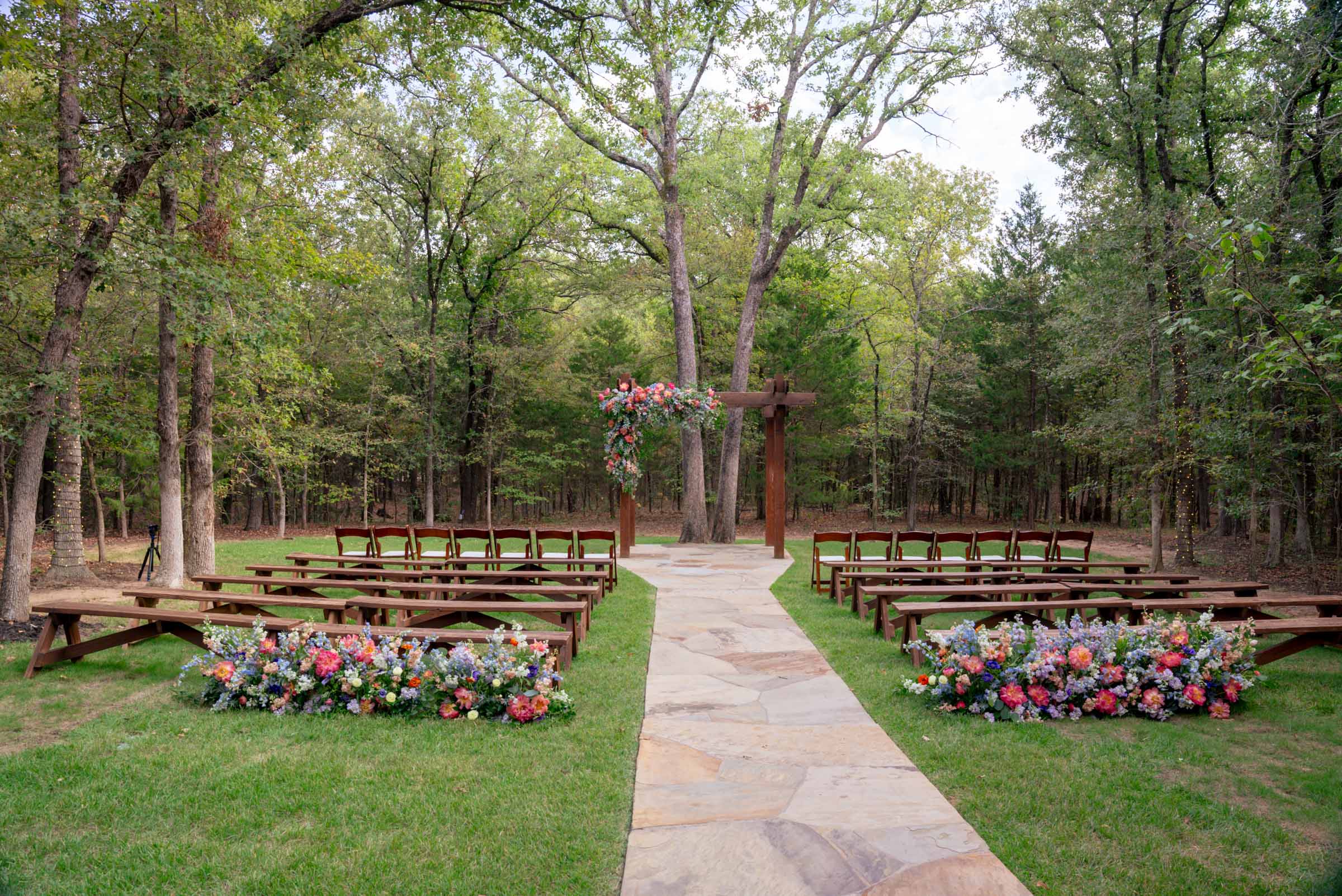 Outdoor ceremony set up at the Whispering Oaks Wedding Venue